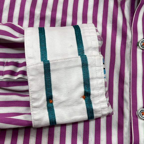 Robert Graham X Button Up Shirt Mens Large Purple Striped Long Sleeve Flip Cuff - Picture 8 of 11